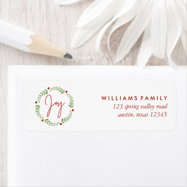 Vattenskärg Jul "Joy" Returadress Etikett (Insitu)