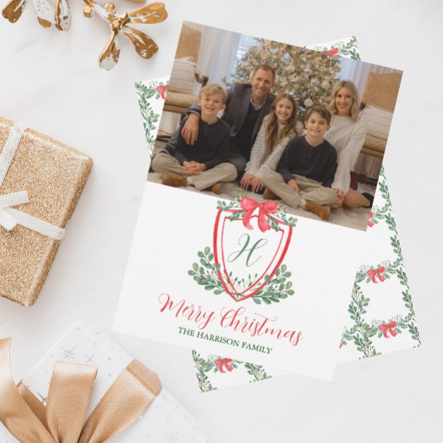 Vattenskärg Jul Monogram-Vapensköld Julkort (Skapare uppladdad)