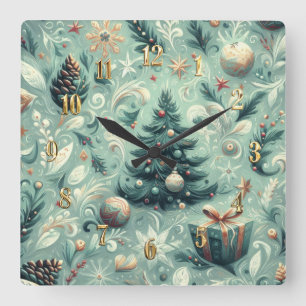 Vattenskärg jul Motif Helgdag Stollig Grönt Fyrkantig Klocka