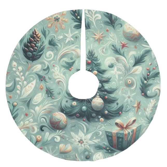 Vattenskärg jul Motif Helgdag Stollig Grönt Julgransmatta Borstad Polyester (Framsidan)