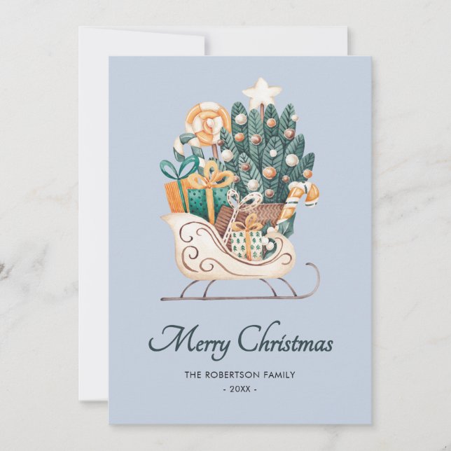 Vattenskärg Jul Sleighs Blue Non-Photo Julkort (Framsida)