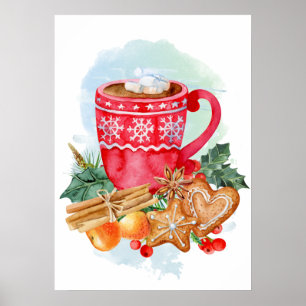 Vattenskärg Juldag Hett Chocolate Marshmallow Poster