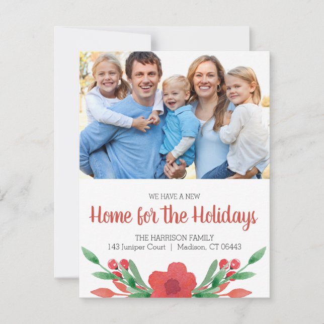 Vattenskärg Julens Blommigt Foto Nytt adress Julkort (Framsida)