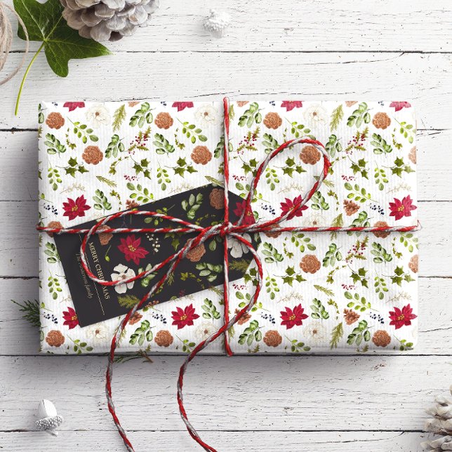 Vattenskärg Julens Elegant Blommigt Foliage Presentpapper (Skapare uppladdad)