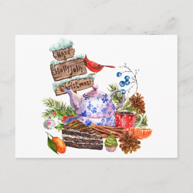 Vattenskärg jultea och kummeltid vykort (Framsida)