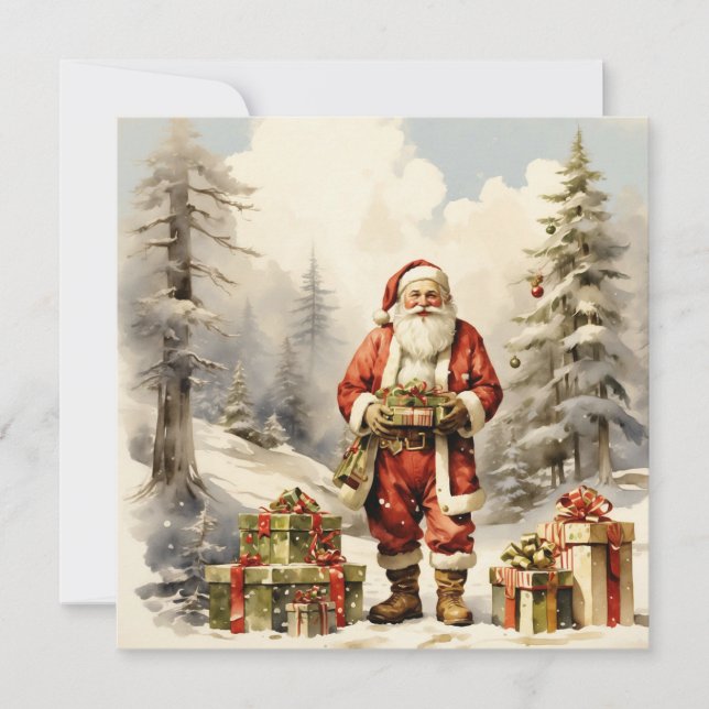 Vattenskärg jultomten med Presenter Julkort (Framsida)