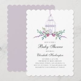 Vattenskärg lila blommigt, babydusch för fågelburk inbjudningar