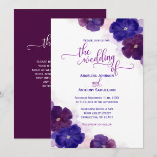 Vattenskärg Lila Plum Royal Blue Blommigt Bröllop Inbjudningar