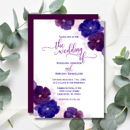 Vattenskärg Lila Plum Royal Blue Blommigt Bröllop Inbjudningar
