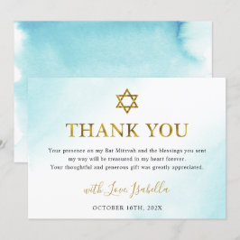 Vattenskärg Pastel Blue Guld Bat mitzvah Tack Kort
