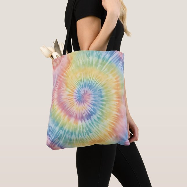Vattenskärg Pastel Rainbow Tie Dye Tygkasse (Närbild)