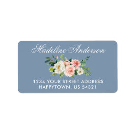Vattenskärg Rosa Blommigt Dusty Blue-Returadress Adressetikett