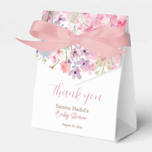 Vattenskärg Rosa Blommigt Flickbabydusch Tack Presentaskar (Framsidan Sidan)