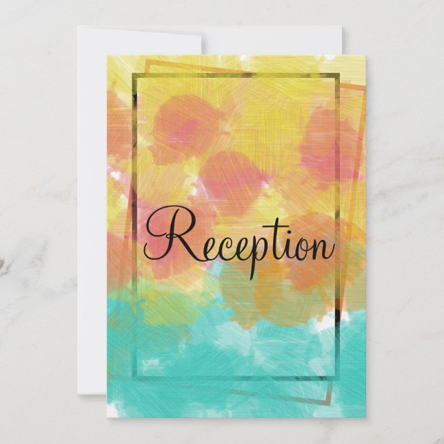 Vattenskärg Rosa Gult Blue Geometric Bröllop Inbjudningar (Framsida)