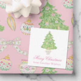 Vattenskärg Rosa och Grönt Julbänk Träd Anteckningskort