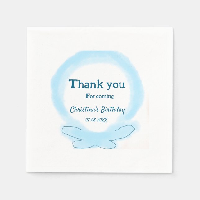 Vattenskärg tack för att du kom med blommigten Blå Pappersservett (Framsidan)