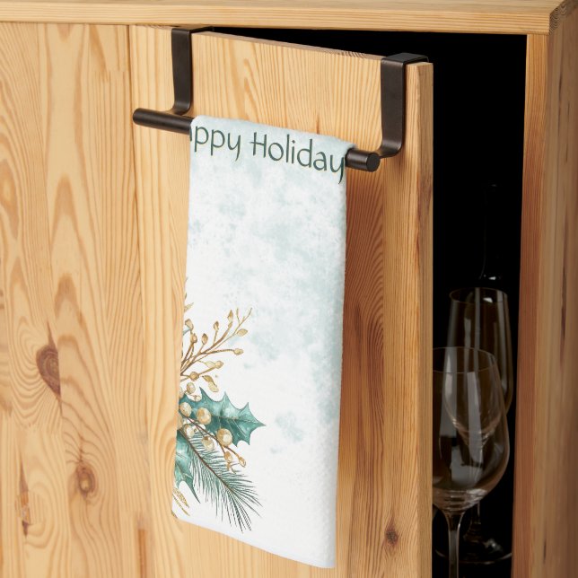 Vattenskärg Teal Blommigt Helgdag Kitchen Towel Kökshandduk (Thirds Fold)