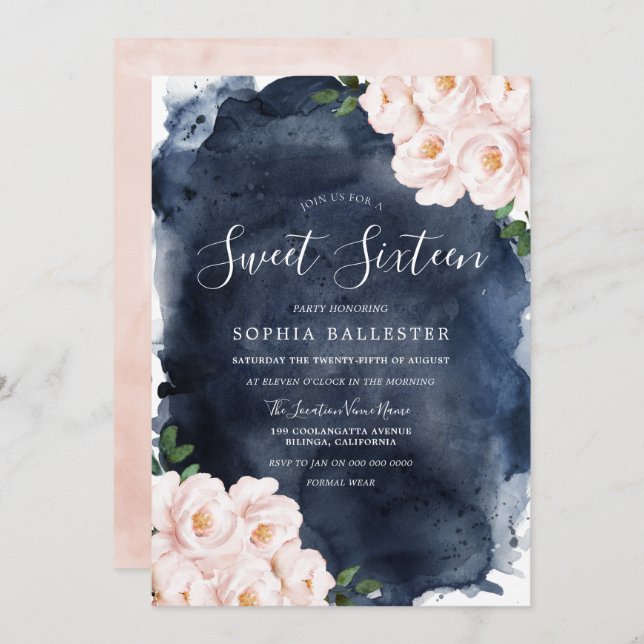 Vattenskärg Vackert  Blommigt Söt 16 Inbjudningar (Fram/baksida)