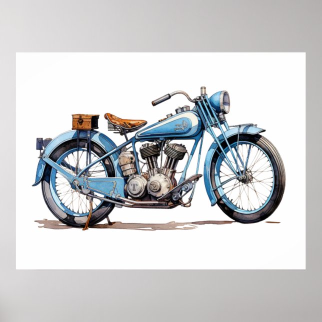 Vattenskärg Vintage Blått klassiskt motorcyklar Poster (Framsidan)