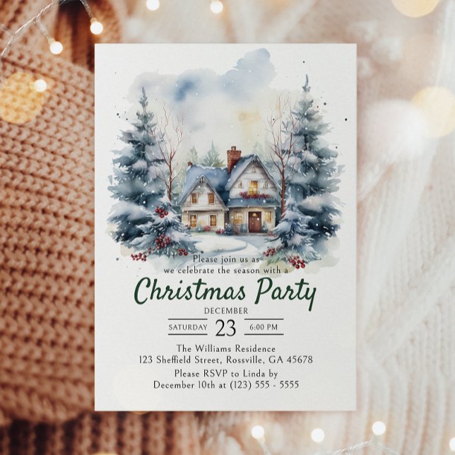 Vattenskärg Vintage Snowy jul Party Inbjudningar (Make your holiday party unforgettable with our charming Christmas invitations—festive and personal!)