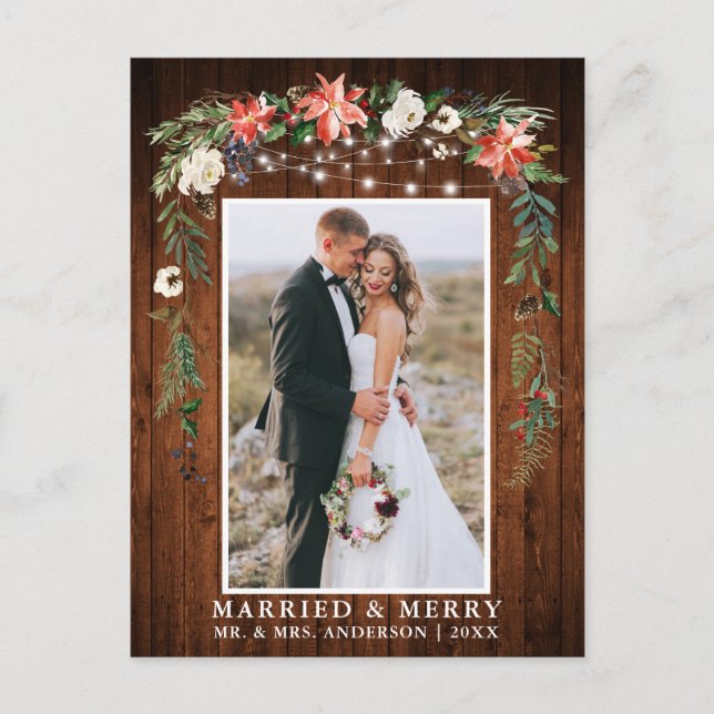 Vattenskärg Vinter-Blommigt Trä gift och merry Vykort (Framsida)