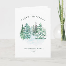Vattenskärg, vintergrön skog God jul Helgkort
