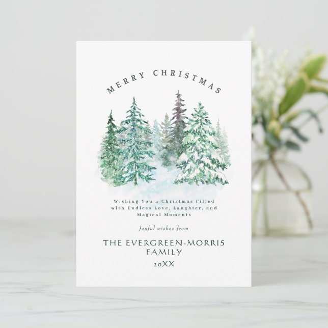 Vattenskärg, vintergrön skog God jul Julkort (Stående Fram)