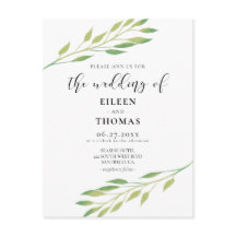 Vattenskärkta grönt löv bröllopsinbjudan