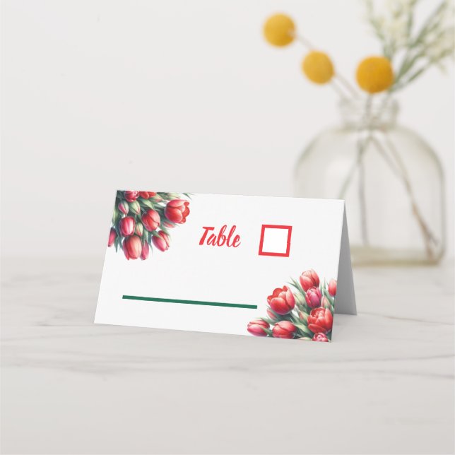 Vattenskärkta röda tulpaner - Mappat Monteringskor Placeringskort (Framsida)