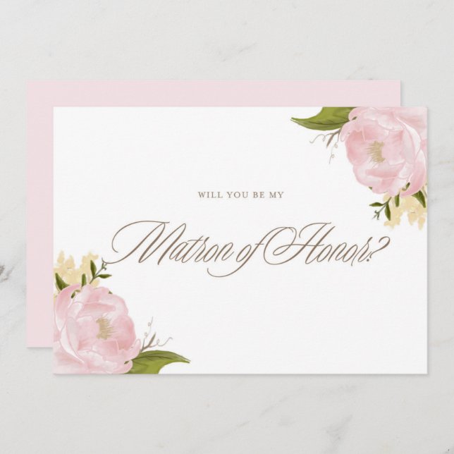 Vattenskärkta Rosa Peonies ska vara min honungsbri Inbjudningar (Fram/baksida)