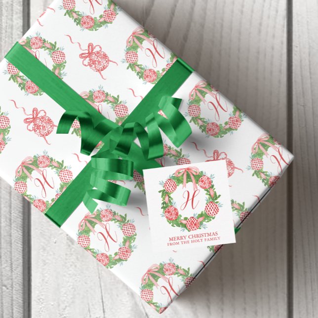 Vattenskärl Chinoiserie God jul Anteckningskort (Watercolor Chinoiserie Wreath Christmas Enclosure Cards)