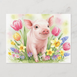 Vattenskärl Cute Gris Flowers Young Animals vykort