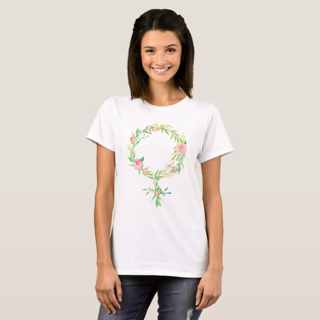 Vattenskärl för feminism Venussymbol Blommigt T-shirt (Hel framsida)