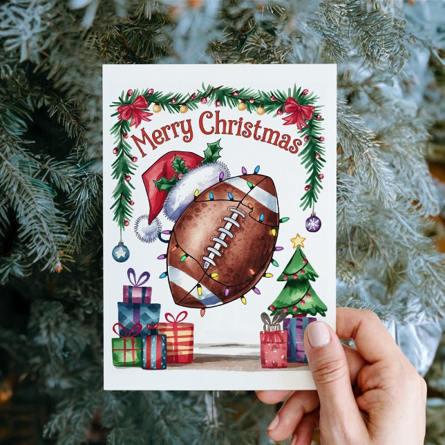 Vattenskärl för fotboll, julkort helgkort (Watercolor Football Christmas Card)