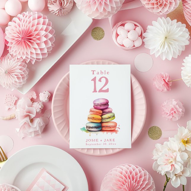 Vattenskärl för vibrerande makaroner, Bordsnummer (Watercolor bright macaroons wedding Table Number card)