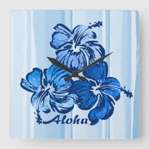 Vattenskärl Hibiscus Hawaiian Wall Clocks Fyrkantig Klocka
