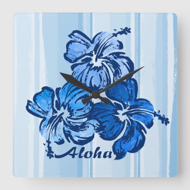 Vattenskärl Hibiscus Hawaiian Wall Clocks Fyrkantig Klocka (Framsida)