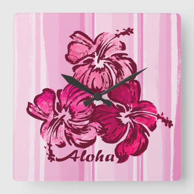 Vattenskärl Hibiscus Hawaiian Wall Clocks Fyrkantig Klocka (Framsida)