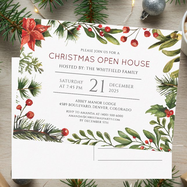 Vattenskärl Jul - inbjudan till Open House Party (Watercolor Christmas Open House Party Invitation)