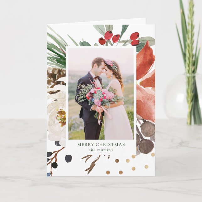 Vattenskärl Julblommor med foto Helgkort (Framsida)