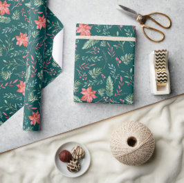 Vattenskärl Julens Grönt Röda Blommigtar Mörk grön Presentpapper