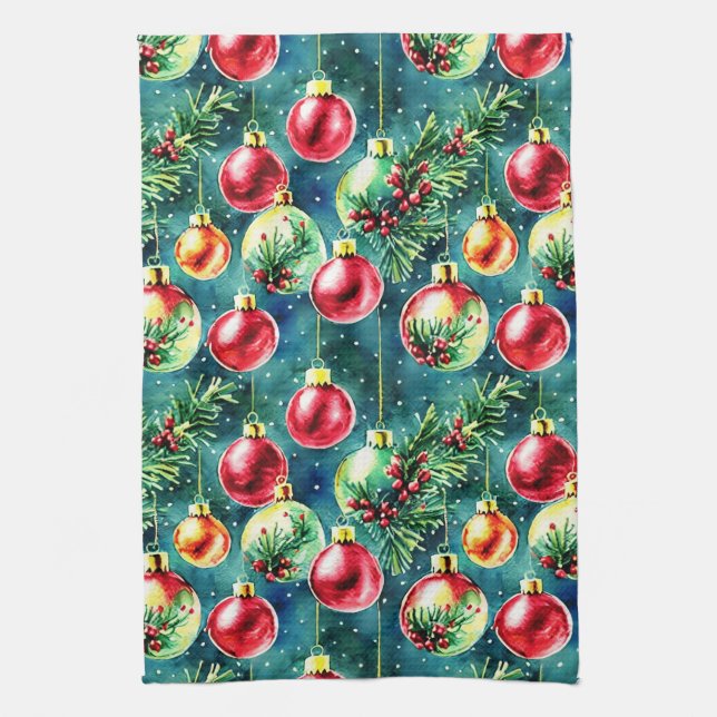 Vattenskärl, julprydnad, röd och skalad Grönt Kökshandduk (Vertikal)