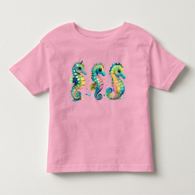 Vattenskärl Pastel Rainbow Seahästar T Shirt (Framsida)