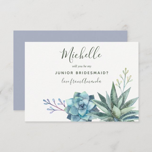 Vattenskärlda Succulents är min Junior Bridesmaid Inbjudningar (Fram/baksida)