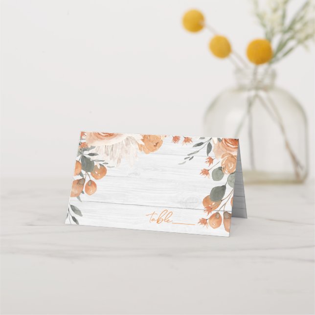 Vattenskärmar för Blommigt med Bröllop Ljust träsl Placeringskort (Framsida)