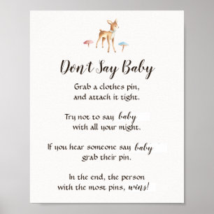 Vattenskärna Baby Hjort "Säg inte Baby" Shower Gam Poster