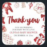 Vattenskärna Cute Red Julvinter Babykläder Fyrkantigt Klistermärke<br><div class="desc">Vattenskärna Cute Red Julvinter Babykläder</div>