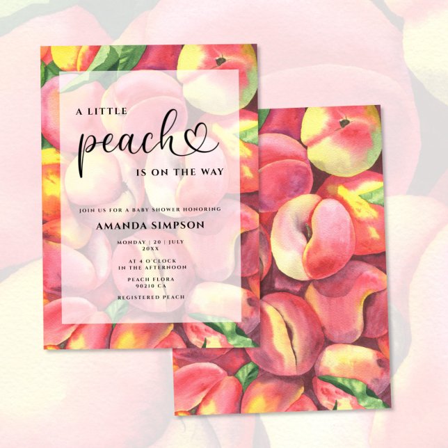 Vattenskärna Den lilla persikan är på babyduschen Inbjudningar (Skapare uppladdad)