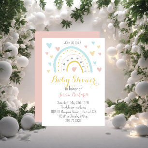 Vattenskärna för regnbåge, rosa Blue Baby Shower Inbjudningar