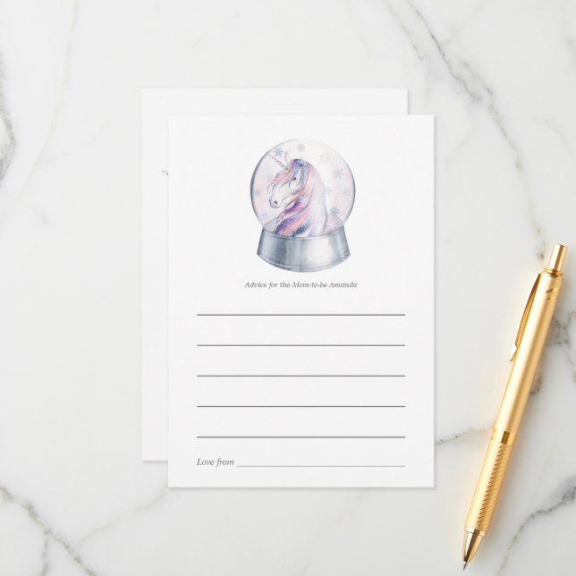 Vattenskärna Glitter Unicorn-julskuva Rådkort (Fram/Back In Situ)